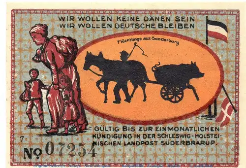 Notgeld Gemeinde Süderbrarup 1294.7.f , 50 Pfennig gebrochene Klappe in kfr. o.D. Schleswig Holstein Seriennotgeld