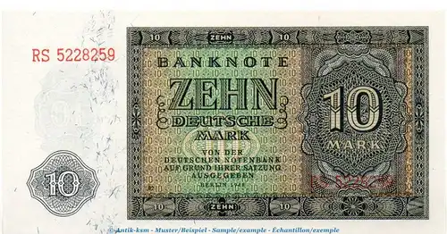 Banknote , 10 Mark Schein in kfr. DDR-5, Ros.343, P.12 , von 1948 , Deutsche Notenbank