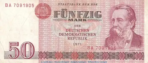 Banknote , 50 Mark Schein in gbr. DDR-22.a,c Ros.360, P.30 von 1971 , DDR Staatsbank