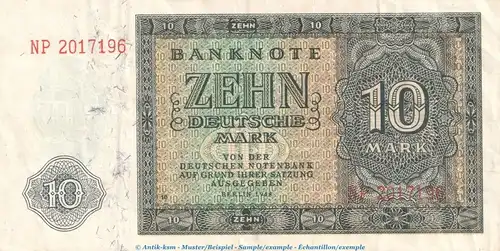 Banknote , 10 Mark Schein in gbr. DDR-5, Ros.343, P.12 , von 1948 , Deutsche Notenbank