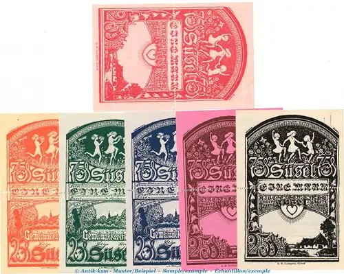 Notgeld Kirchspiel Süsel 1301.2 , Set mit 6 Doppel-Scheinen in kfr. von 1920 , Schleswig Holstein Seriennotgeld