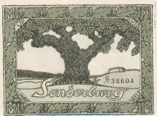 Notgeld Gutsvorsteher Süderholz 1298.1.a , 1 Mark Schein -mit Drfa- in kfr. von 1919 , Schleswig Holstein Seriennotgeld