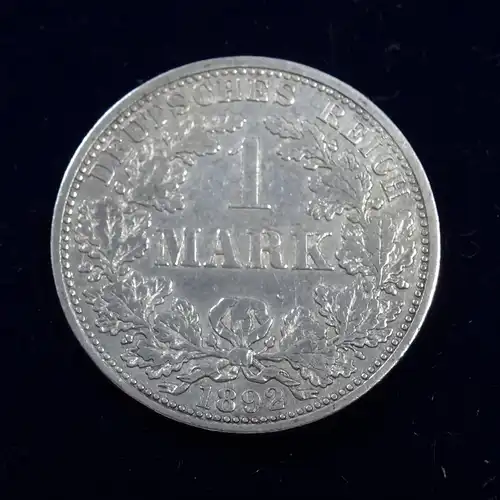 1 Mark 1892 A , Silbermünze aus dem Kaiserreich , wir denken mindestens sehr schön bis vorzüglich , nur wenige Umlauf oder Gebrauchsspuren , Jäger Nr. 17 ,