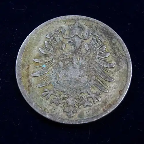 1 Mark 1880 F , Stuttgart , Silbermünze aus dem Kaiserreich , in schöner Erhaltung , Jäger Nr. 9 , ungereinigt