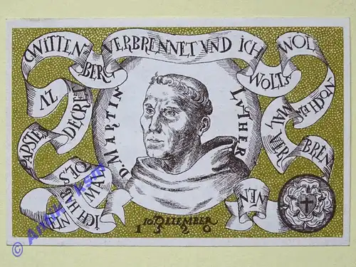 Notgeld Stadt Wittenberg 1443.1 , 50 Pfennig Schein T1 -decret- in kfr von 1920 , Sachsen Anhalt Seriennotgeld