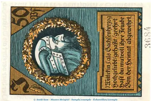 Notgeld Stadt Wettin 1421.1.a , 50 Pfennig Schein -i- mit Kn. o.D. Sachsen Anhalt Seriennotgeld