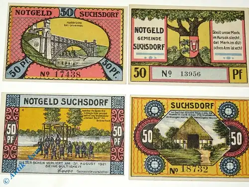 Notgeld Suchsdorf , Set mit 4 x 50 Pfennig , Mehl Grabowski 1291.1 , von 1921 , Schleswig Holstein Seriennotgeld