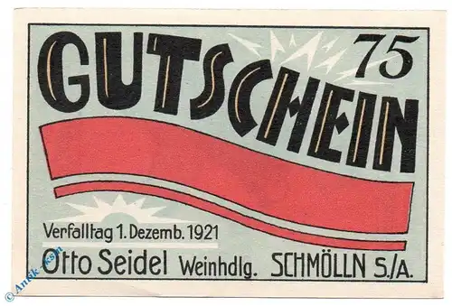 Notgeld Schmölln , Otto Seidel , 75 Pfennig Schein , Mehl Grabowski 1188.1 , Thüringen Seriennotgeld