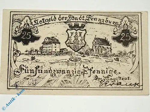 Franzburg M-G 378.1.a , Notgeld 25 Pfennig Schein in kfr. o.D. , Pommern Seriennotgeld
