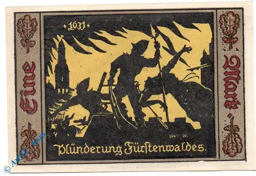 Notgeld Fürstenwalde , 1 Mark Scheinen Nr 2 , Mehl Grabowski 403.1 a , von 1921 , Brandenburg Seriennotgeld