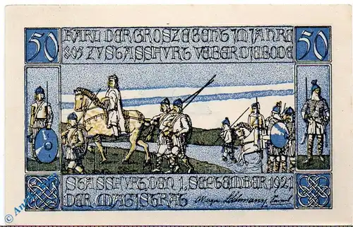 Notgeld Staßfurt , 50 Pfennig Schein Nr 3 , Kn Mitte , Mehl Grabowski 1256.3 b , von 1921 , Sachsen Anhalt Seriennotgeld