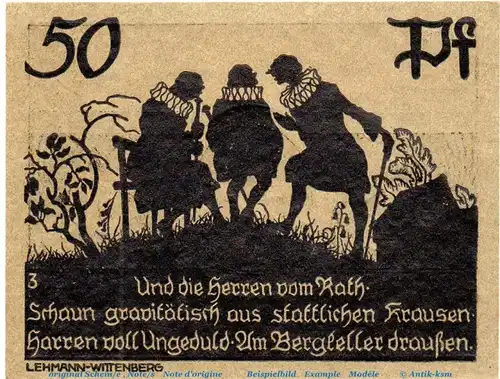 Notgeld Stadt Schmiedeberg 1186.1.a , 50 Pfennig Glanzdruck Nr 3 in kfr. von 1921 , Sachsen Anhalt Seriennotgeld