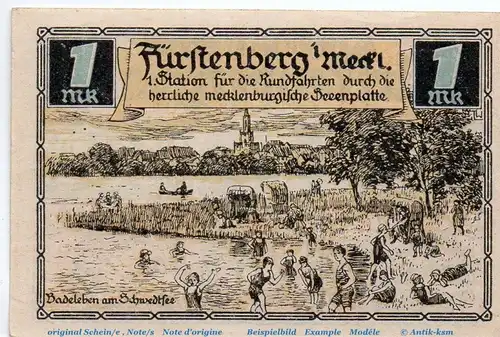 Notgeld Stadt Fürstenberg 402.12 , 1 Mark Nr 1 , Udr. rosa , in kfr. von 1921 , Brandenburg Seriennotgeld
