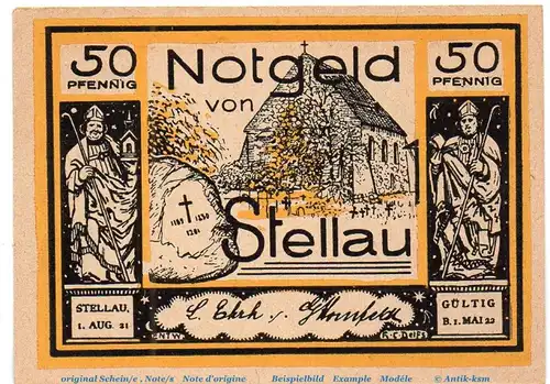 Notgeld Ehrk und Hornfelder Stellau 1264.1.b , 50 Pfennig Nr 1 , in kfr. von 1921 , Schleswig Holstein Seriennotgeld