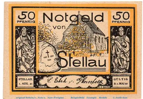 Notgeld Ehrk und Hornfelder Stellau 1264.1.b , 50 Pfennig Nr 2 , in kfr. von 1921 , Schleswig Holstein Seriennotgeld