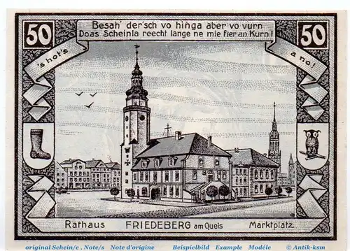 Notgeld Sparkasse Friedeberg a. Qeis 391.2 , 50 Pfennig Schein mit Us in kfr. von 1922 , Schlesien Seriennotgeld