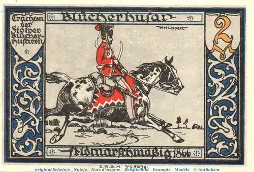 Notgeld Stadt Stolp 1275.4 , 2 Mark Schein mit Wz in kfr. o.D. , Pommern Seriennotgeld