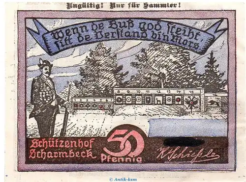 Notgeld Schützenhof Scharmbeck 1172.3 , 50 Pfennig Schein in kfr. o.D. , Niedersachsen Seriennotgeld