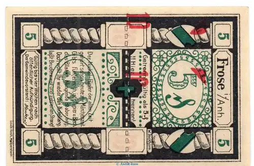 Notgeld Gemeinde Frose 398.1 , 10 Pfennig Schein Fehldruck in kfr. o.D. Sachsen Anhalt Seriennotgeld