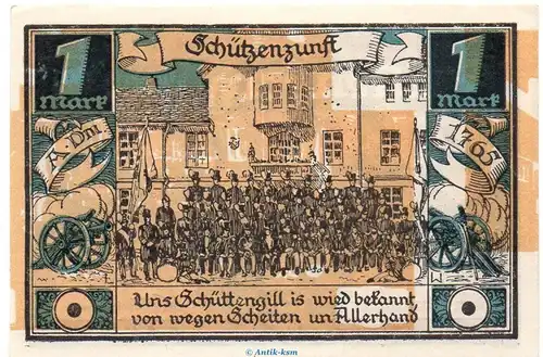 Notgeld Stadt Fürstenberg 402.7 , 1 Mark -rosabraun- und Fehldruck in kfr. von 1921 , Brandenburg Seriennotgeld