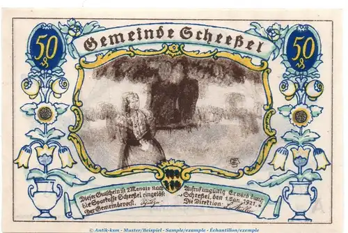 Notgeld Gemeinde Scheeßel 1174.1.d , 50 Pfennig -o.Drfa o.Buchst.- in kfr. von 1921 , Niedersachsen Seriennotgeld