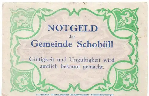 Notgeld Gemeinde Schobüll 1194.11 , 25 Pfennig Schein in kfr. o.D. Schleswig Holstein Seriennotgeld