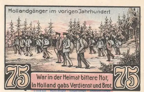 Notgeld Sparkasse Freren 387.1 , 75 Pfennig Schein in kfr. von 1921 , Niedersachsen Seriennotgeld