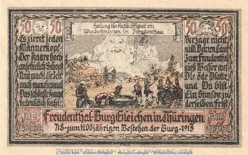 Notgeld Gutsverwaltung Freudenthal 389.1 , 50 Pfennig Schein Nr.3 in kfr. von 1918 , Thüringen Seriennotgeld