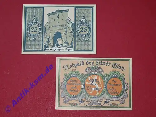 Glatz , Notgeld 25 Pfennig Nr.3 -graublau- in kfr. M-G 431.1 , Schlesien o.D. Seriennotgeld