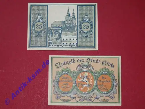 Notgeld Glatz , Stadt , Schlesien , Polen Klodzko , Einzelschein 25 Pfennig , Kirche , Seriennotgeld , 431.1 , von 1921