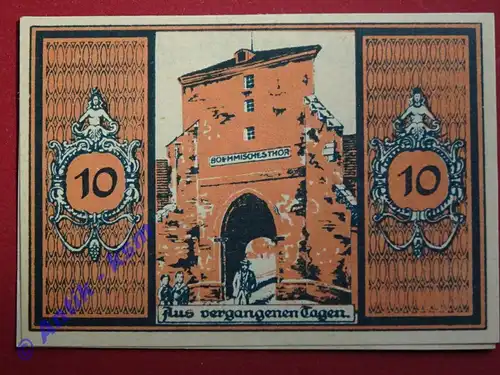 Notgeld Glatz , Schlesien , Polen Klodzko , Einzelschein 10 Pfennig rot , Böhmisches Thor , Seriennotgeld , 431.2 , von 1921