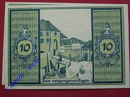 Notgeld Glatz , Schlesien , Polen Klodzko , Einzelschein 10 Pfennig hellgrün , Stadtansicht , Seriennotgeld , 431.4 , von 1921