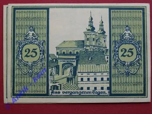 Notgeld Glatz , Schlesien , Polen Klodzko , Einzelschein 25 Pfennig hellgrün , Kirche , Seriennotgeld , 431.4 , von 1921