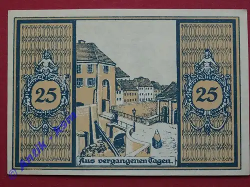 Notgeld Glatz , Schlesien , Polen Klodzko , Einzelschein 25 Pfennig gelbbraun , Straßenbild , Seriennotgeld , 431.3 , von 1921