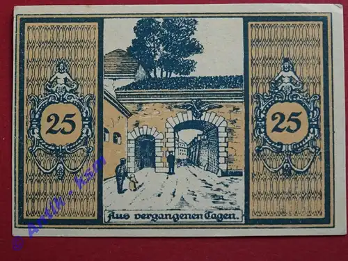 Notgeld Glatz , Schlesien , Polen Klodzko , Einzelschein 25 Pfennig gelbbraun , Festungstor , Seriennotgeld , 431.3 , von 1921