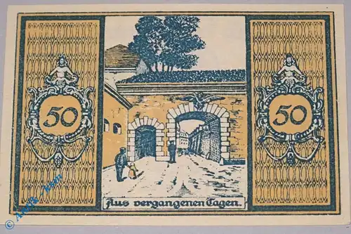 Notgeld Glatz , Schlesien , Polen Klodzko , Einzelschein 50 Pfennig gelbbraun , Festungstor , Seriennotgeld , 431.3 , von 1921
