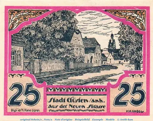 Notgeld Stadt Güsten 494.1 , 25 Pfennig Schein Nr. 3 in kfr.  von 1921 , Sachsen Anhalt Seriennotgeld
