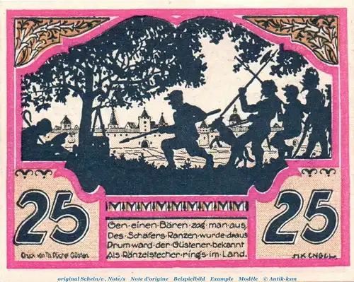 Notgeld Stadt Güsten 494.1 , 25 Pfennig Schein Nr. 1 in kfr. von 1921 , Sachsen Anhalt Seriennotgeld