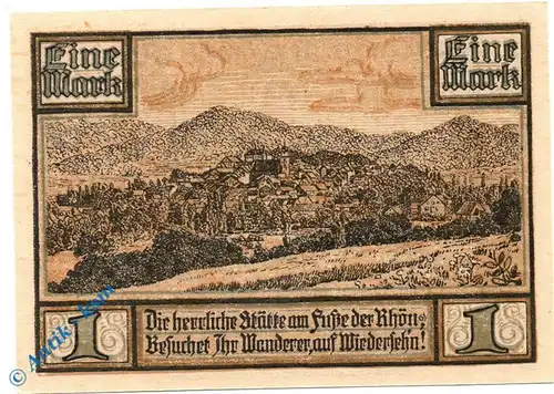 Notgeld Geisa , Röhn , 1 Mark Schein Nr 3 , Mehl Grabowski 413.1 , von 1921 , Thüringen Seriennotgeld