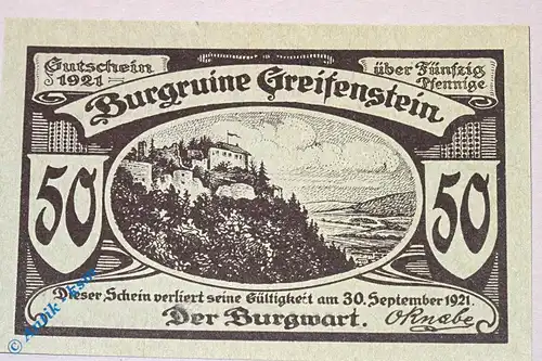 Notgeld Greifenstein , 50 Pfennig Schein Nr 5 , Mehl Grabowski 469.1 , Thüringen Seriennotgeld