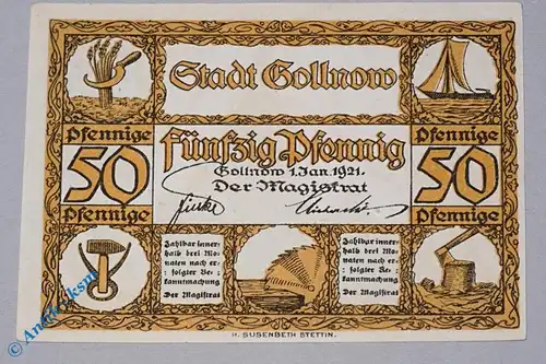 Notgeld Gollnow , 50 Pfennig Schein rötlichbraun , Mehl Grabowski 453.1 e , von 1921 , Pommern Seriennotgeld