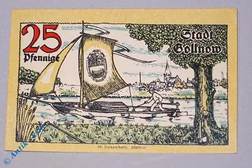 Notgeld Gollnow , 25 Pfennig Schein Nr 1 , Mehl Grabowski 453.2 , von 1921 , Pommern Seriennotgeld
