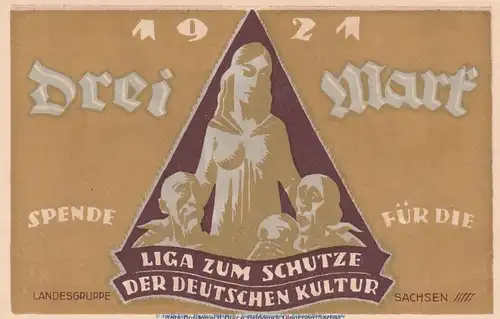 Notgeld Liga Glauchau 435.1 , 3 Mark Schein in kfr. von 1921 , Sachsen Seriennotgeld