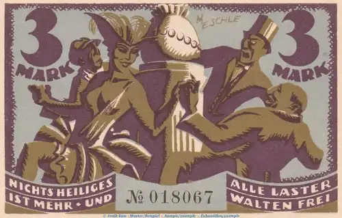 Notgeld Liga Glauchau 435.1 , 3 Mark Schein in kfr. von 1921 , Sachsen Seriennotgeld