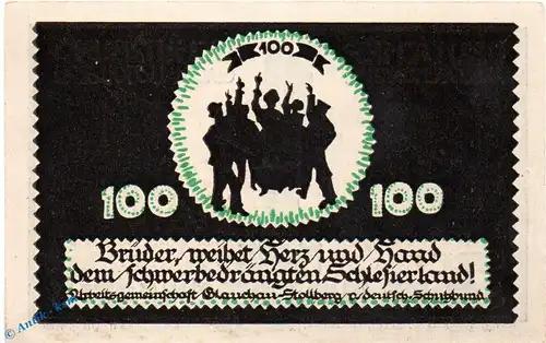 Notgeld Glauchau Stollberg , 1 Mark Schein Nr 3 , Mehl Grabowski 433.1 , Sachsen Seriennotgeld