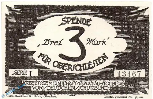 Notgeld Glauchau Stollberg , 3 Mark Schein Nr 2 , Mehl Grabowski 433.1 , Sachsen Seriennotgeld