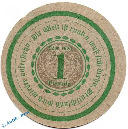 Notgeld Görlitz , 1 Pfennig Schein in kfr. dunkelgrau , Mehl Grabowski 449.3 , von 1920 , Schlesien Seriennotgeld