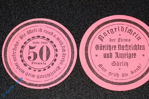 Notgeld Görlitz , Nachrichten & Anzeiger , 50 Pfennig Schein , Mehl Grabowski 449.4 , Schlesien Seriennotgeld