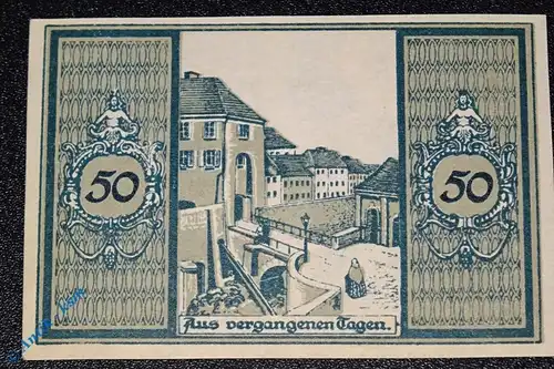 Notgeld Glatz , Einzelschein 50 Pfennig blau , Straßenbild , Mehl Grabowski 431.1 , Schlesien Serien Notgeld