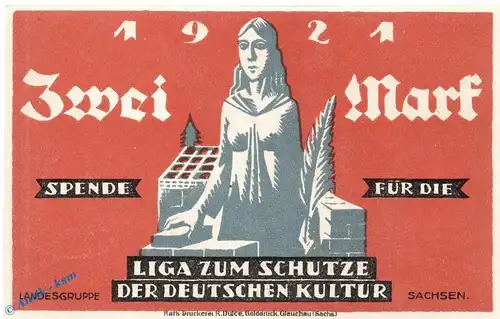 Notgeld Glauchau , 2 Mark Schein in kfr. Mehl Grabowski 435.1 , von 1921 , Sachsen Seriennotgeld